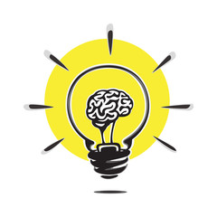 Light bulb concept of idea vector symbol. Brain in the light bulb concept illustration. Creative idea vector logo