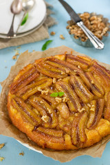 Banana tart tarte tatin with caramel and walnuts