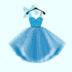 Party Prom dress with fancy bow decor. Fashion illustration © fairyfortune