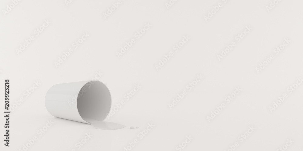 Poster mock-up of white cup with liquid on white background,3d rendering