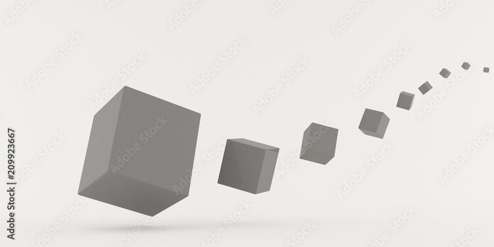 Poster closeup of the movement of grey box on white background,3d rendering