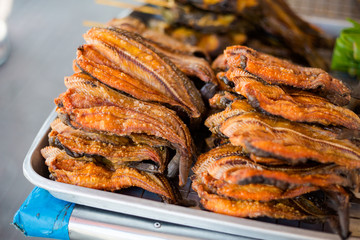 Deep fried fish on market
