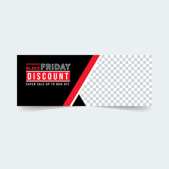 Black Friday banner design. Red and black poster. Gift card. Sale sign. Sale voucher. 