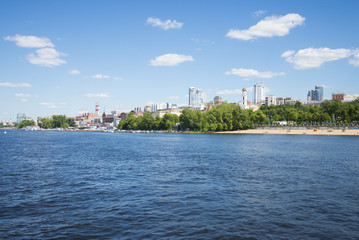 Volga river embankment in Samara, Russia. Panoramic view of the city.