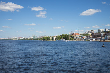 Fototapeta premium Volga river embankment in Samara, Russia. Panoramic view of the city.
