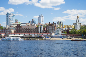 Volga river embankment in Samara, Russia. Panoramic view of the city.