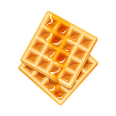 Belgian Waffle with honey. Dessert sweetness. Lunch cooking.