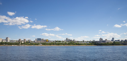 Volga river embankment in Samara, Russia. Panoramic view of the city.