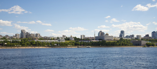 Volga river embankment in Samara, Russia. Panoramic view of the city.