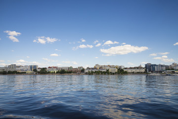 Fototapeta premium Volga river embankment in Samara, Russia. Panoramic view of the city.