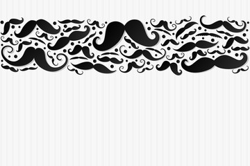 White background with funny mustaches - banner with copyspace. Vector.