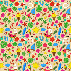 Colourful pattern with summer elements. Vector.