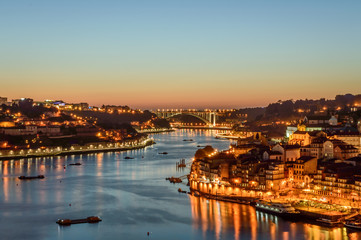 Sunset view of Porto and the river Douro in the middle, taken from Dom Luis I bridge