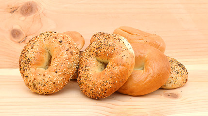 Everything Bagel Isolated on wooden board background