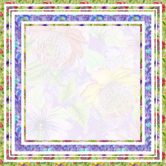 Beautiful floral border made of bright passiflora flowers. Square frame with space for a text in the middle. Watercolor painting.