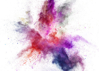 Colored powder explosion isolated on white background.
