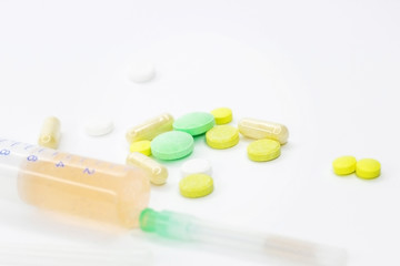 Background for ads on medicine. Medicines on a white background.