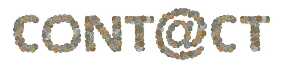 CONTACT word with old coins on white background
