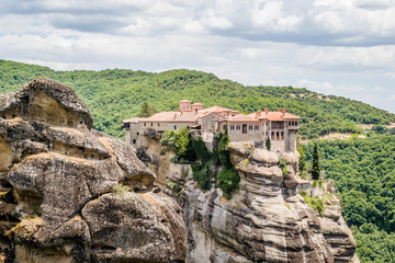 Kalambaka, Greece - June 10, 2018: A group of Orthodox monasteries Meteora, near the town of Kalambaka at the northwestern edge of the Plain of Thessaly.