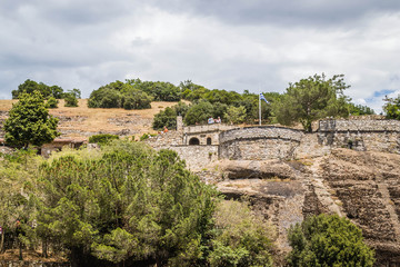 Fototapeta premium Kalambaka, Greece - June 10, 2018: A group of Orthodox monasteries Meteora, near the town of Kalambaka at the northwestern edge of the Plain of Thessaly.