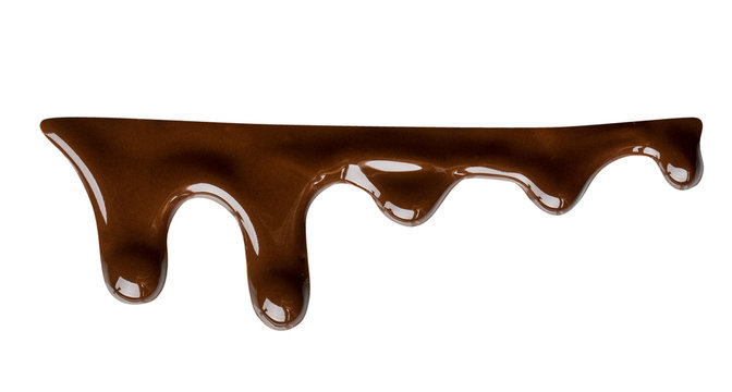 Melted chocolate dripping isolated on white background. Clipping path