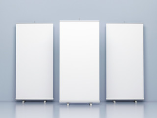 Bundle roll up promo stand mockup 3d rendering