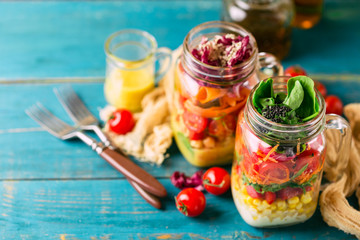 Fototapeta na wymiar Healthy Homemade Jar Salad
