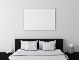 Poster frame mock up in modern bedroom 3d rendering