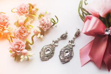 Beautiful vintage earrings on white background