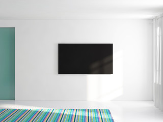 Mockup lcdin room, television display 3d rendering