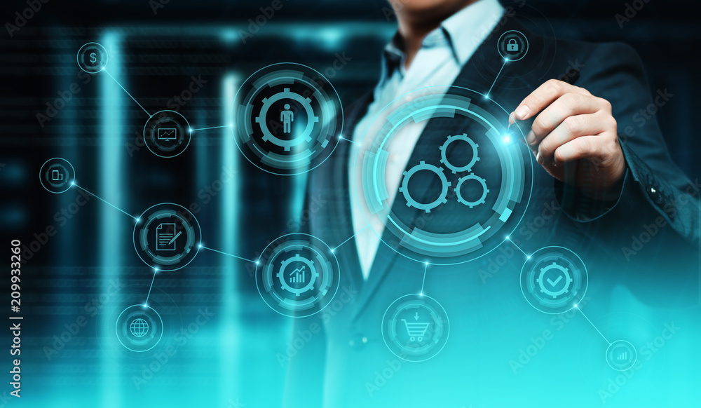 Poster automation software technology process system business concept