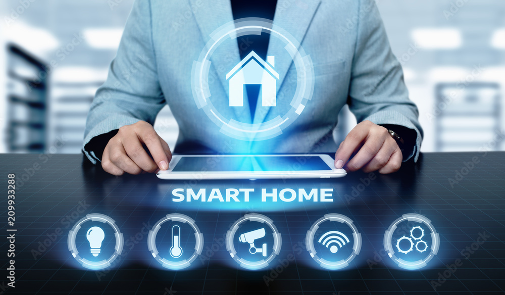 Poster smart home automation control system. innovation technology internet network concept
