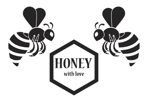 honey bees, sweet honey, sweet product, vector image, flat design