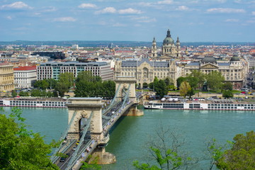 Fototapeta na wymiar Chain Bridge over Danube river and St. Stephen's Basilica, Budapest, Hungary