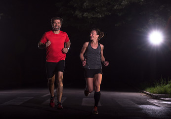 runners team on the night training
