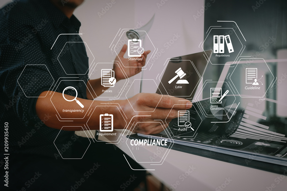 Poster businessman working with smart phone and digital tablet and laptop computer and document in modern office