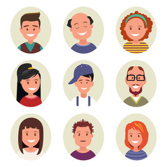 set avatars happy smiling people