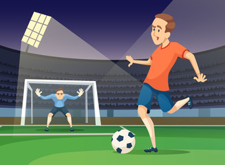 Background sport illustration of playing characters. Soccer mascots
