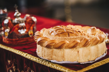 Christian wedding ceremony - a traditional bread and decoration for the ceremony