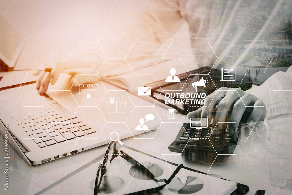Aufkleber businessman hand working with finances about cost and calculate  and latop with mobile phone on withe desk in modern office