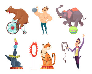 Circus mascots. Clouns, performers, juggler and other characters of circus © ONYXprj