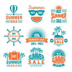 Summer sale labels. Design template of badges isolate on white