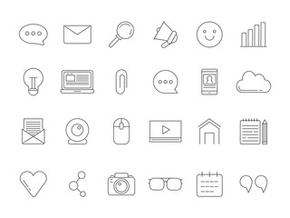 Mono line pictures set of various symbols for broadcasting, blogging and copyrighting