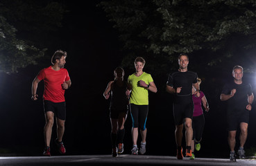 runners team on the night training