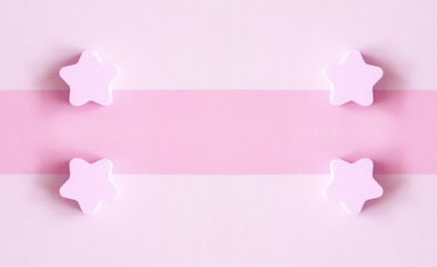 Abstract cosmetic light pastel background and cosmetic sponges. Flat lay, top view, copy space 