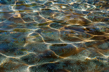 The water in the fountain poured into the sun