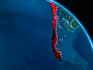 Satellite view of Chile at night