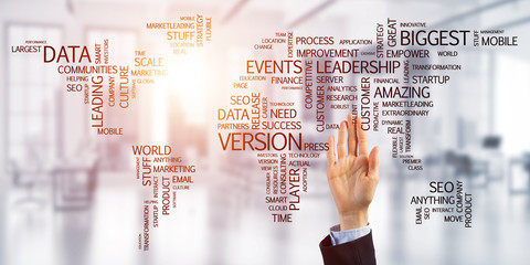 World map in office interior as symbol for international business and globalization