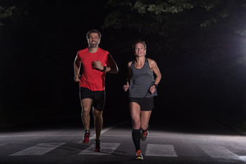 runners team on the night training