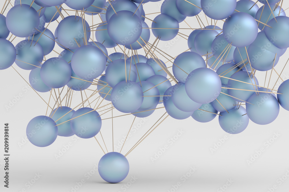 Poster abstract 3d rendering of modern background with spheres. futuristic shape, network concept. design f